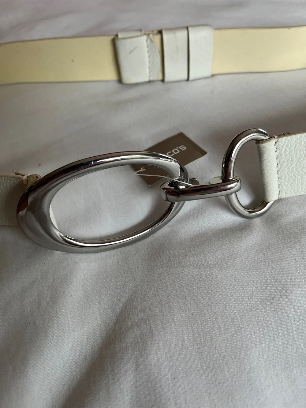 Chicos NWT Chloe 2size High Hip belt white silver oval buckle and hook